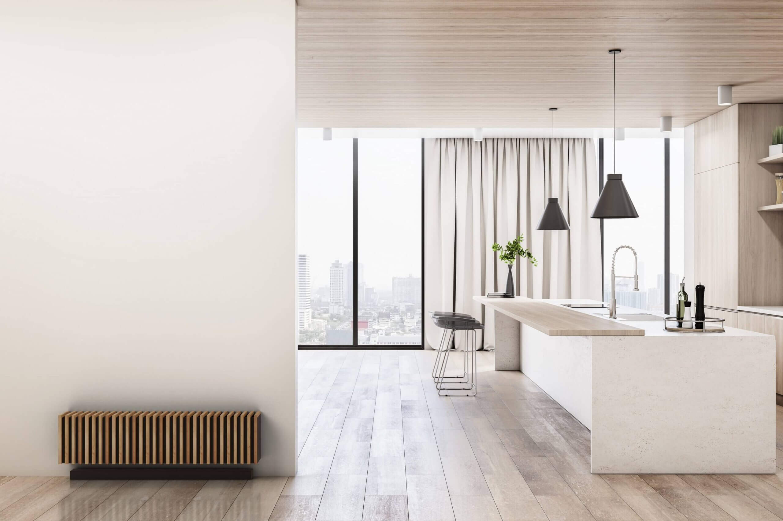 Nástěnný konvektor Noemi - černý / dubové lamely - Obrázek 2